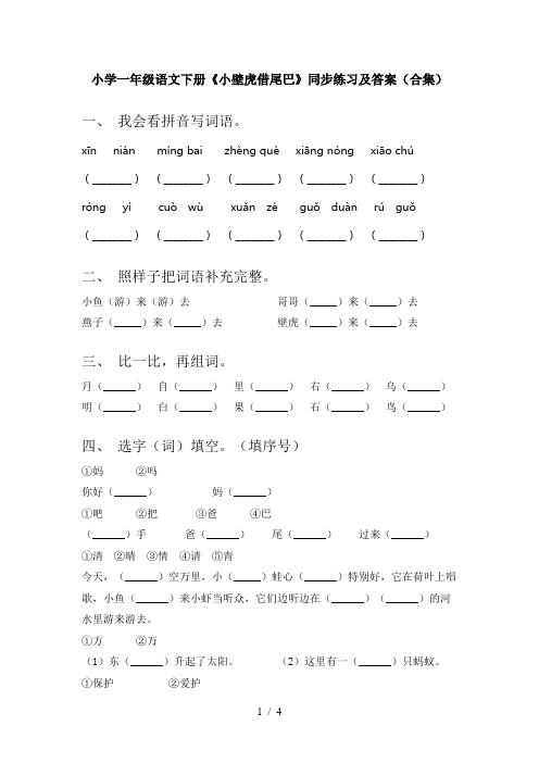 小学一年级语文下册《小壁虎借尾巴》同步练习及答案(合集)