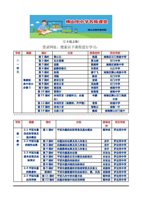 2020春佛山一中高一级网课自主学习：佛山市中小学名师课堂推荐(2.8起上线)【优选】