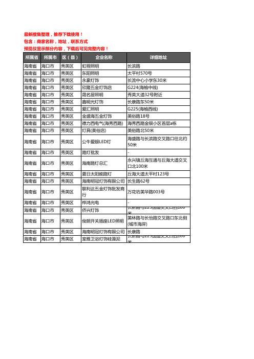 新版海南省海口市秀英区灯饰企业公司商家户名录单联系方式地址大全21家