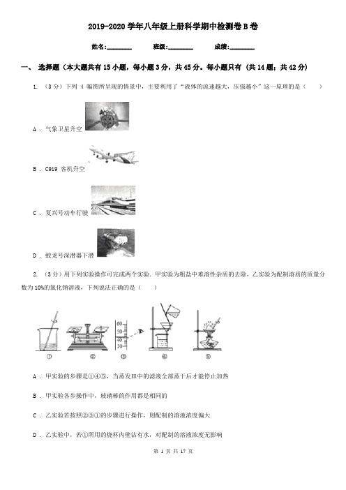 2019-2020学年八年级上册科学期中检测卷B卷