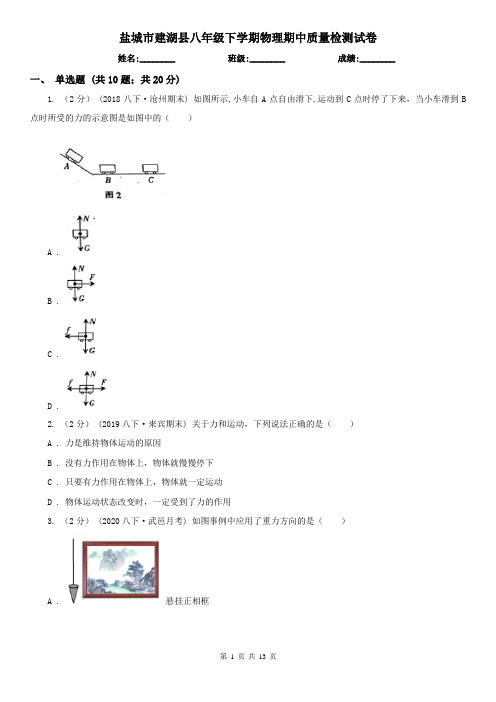 盐城市建湖县八年级下学期物理期中质量检测试卷