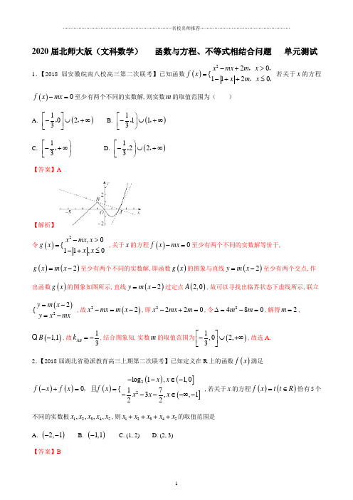2020届北师大版(文科数学) 函数与方程、不等式相结合问题  单元测试精品版