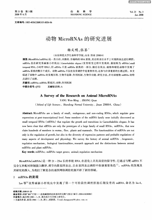 动物MicroRNAs的研究进展