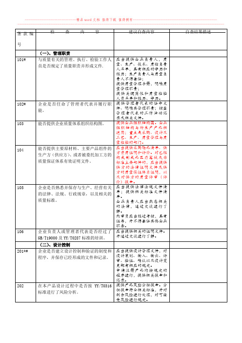《医疗器械生产质量管理体系考核管理办法》自查表