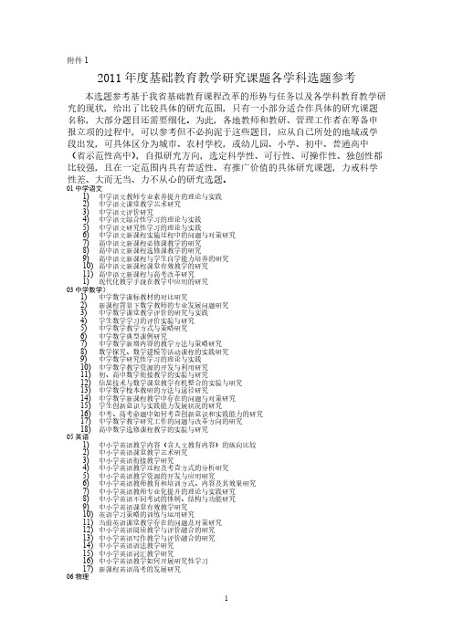 【免费下载】度基础教育教学研究课题各学科选题参考