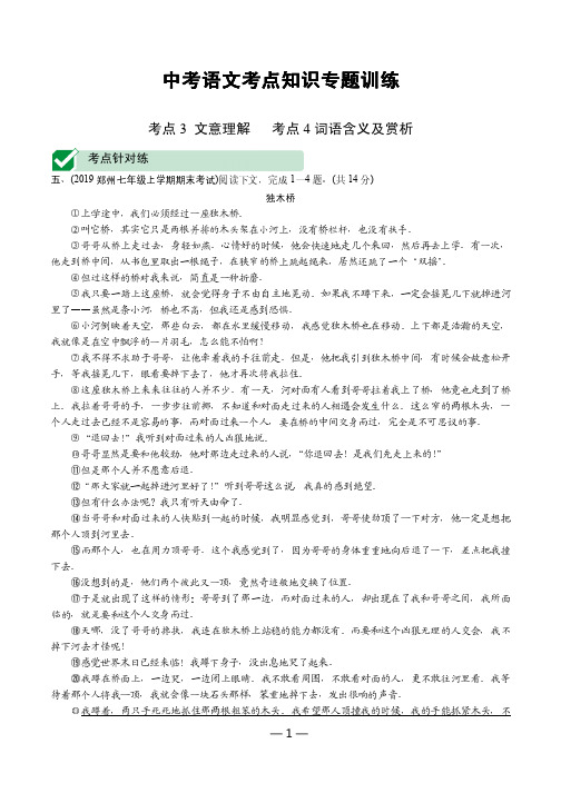 中考语文考点知识专题训练—文意理解、词语含义及赏析