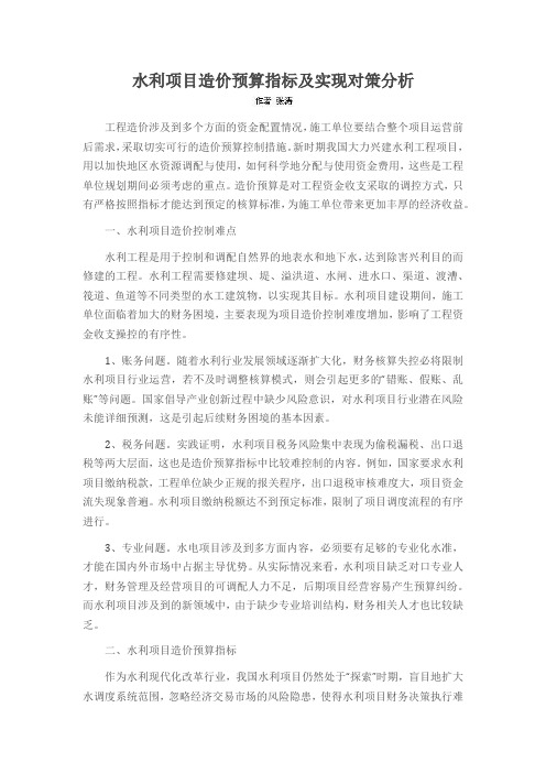 水利项目造价预算指标及实现对策分析
