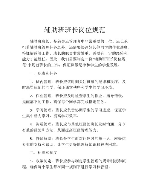 辅助班班长岗位规范