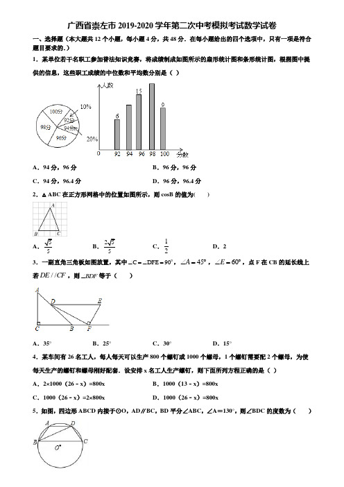 广西省崇左市2019-2020学年第二次中考模拟考试数学试卷含解析