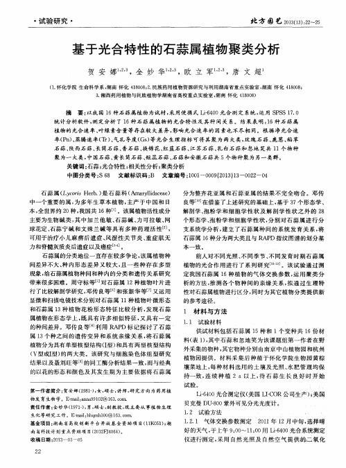 基于光合特性的石蒜属植物聚类分析