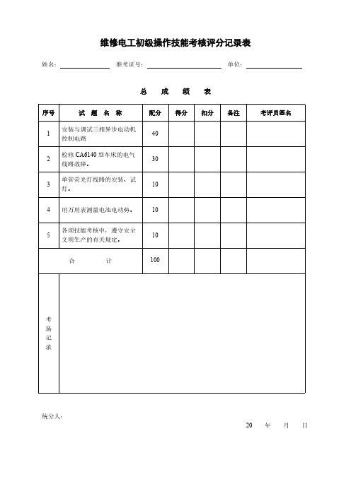 【VIP专享】维修电工初级技能考核评分表