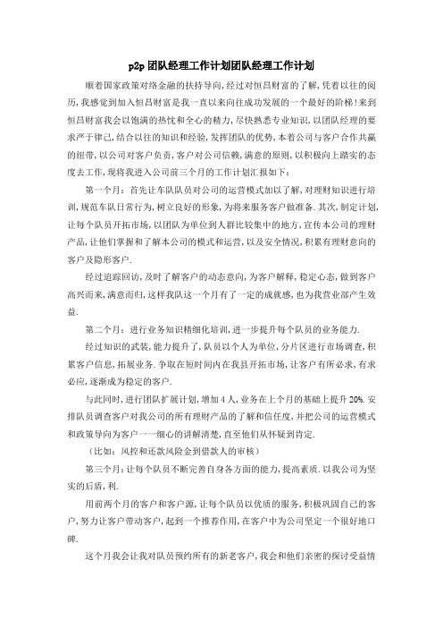 p2p团队经理工作计划 团队经理工作计划 精品