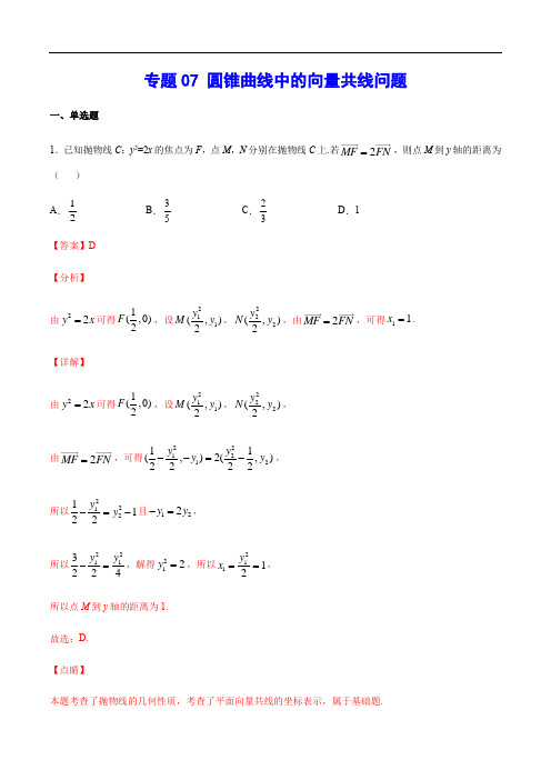 专题07 圆锥曲线中的向量共线问题(解析版)