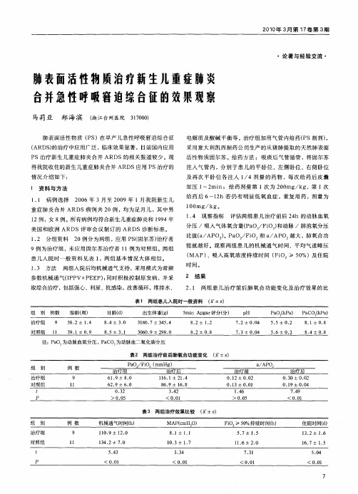 肺表面活性物质治疗新生儿重症肺炎合并急性呼吸窘迫综合征的效果观察