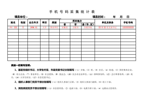手机号码采集统计表