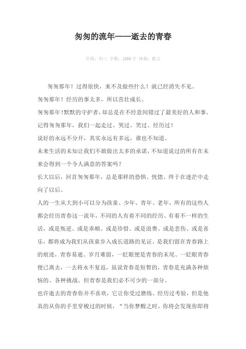 匆匆的流年——逝去的青春1000字作文