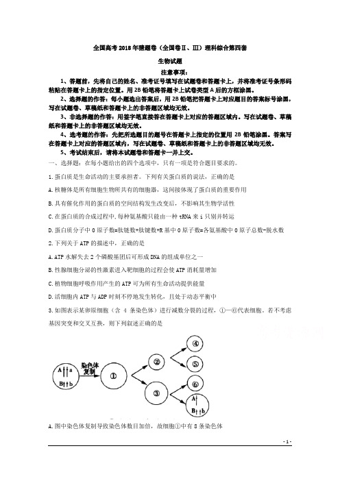 全国高考2018年猜题卷(全国卷)理科综合第四套生物试题