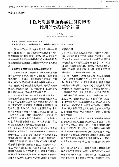 中医药对脑缺血再灌注损伤防治作用的实验研究进展
