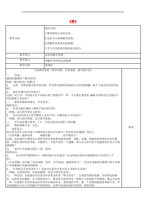浙江省泰顺县新城学校八年级语文下册 2.6 雪教案 (新版)新人教版