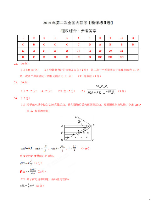 2021年4月2021届高三第二次全国大联考(新课标Ⅱ卷)理综卷(参考答案)