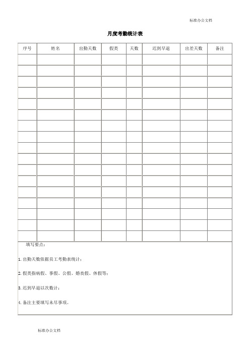 月度考勤统计表
