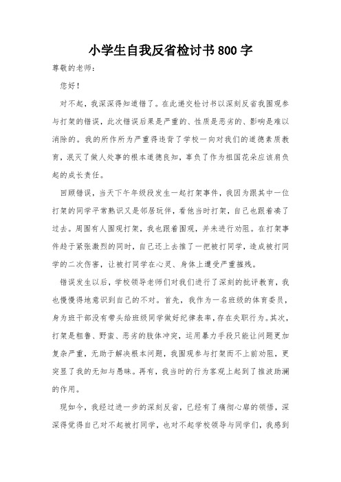 小学生自我反省检讨书800字