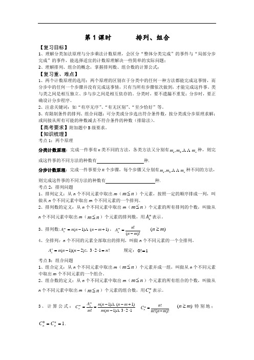 江苏省丹阳高级中学2017届高三数学第一轮复习： 排列组合1学案  精品