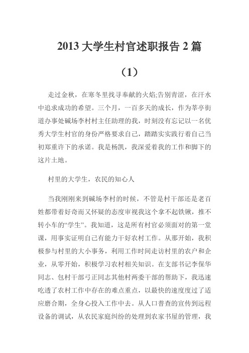 2013大学生村官述职报告