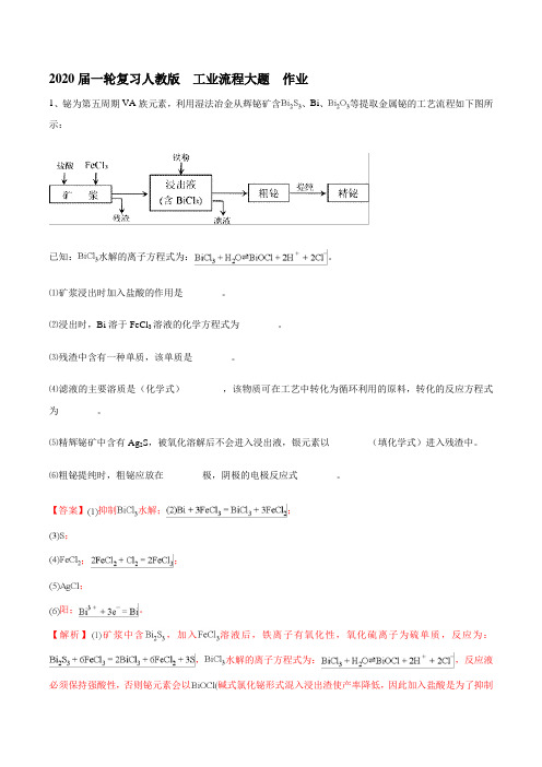 2020届高考化学一轮复习人教版工业流程大题作业含答案