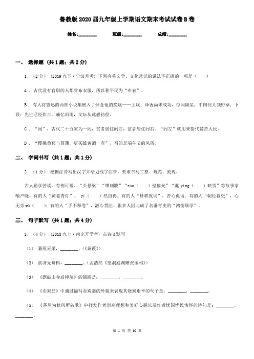 鲁教版2020届九年级上学期语文期末考试试卷B卷精版