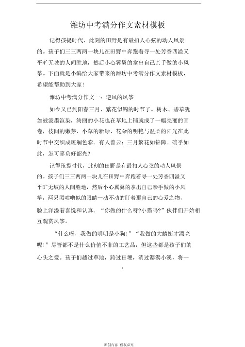 潍坊中考满分作文素材模板