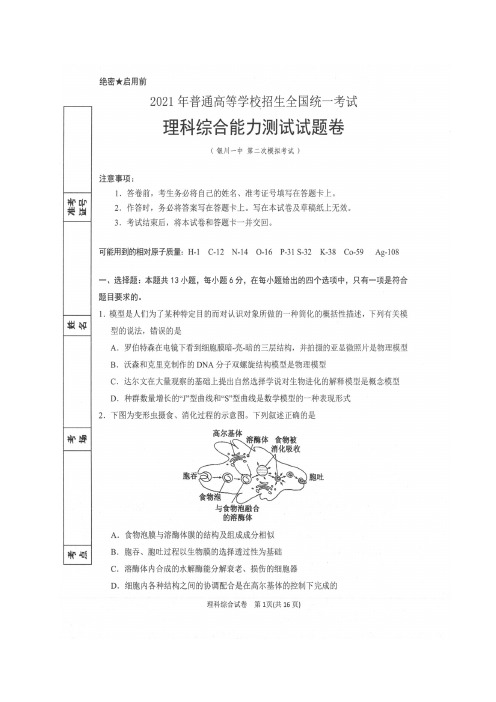 宁夏银川一中2020-2021学年高三下学期第二次模拟理科综合试题(图片版)