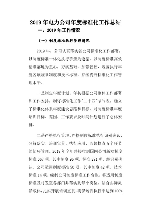 2019年电力公司年度标准化工作总结