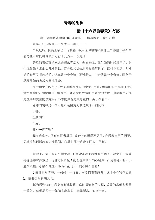 青春的别称——读《十六岁的春天》有感