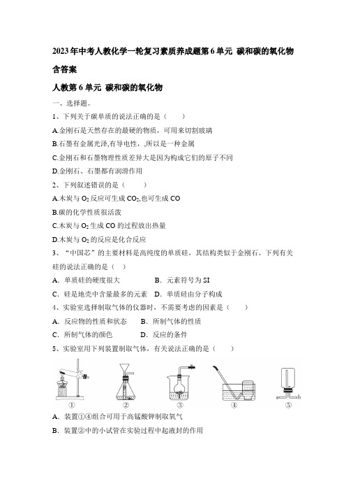 2023年中考人教化学一轮复习素质养成题第6单元 碳和碳的氧化物(含答案)