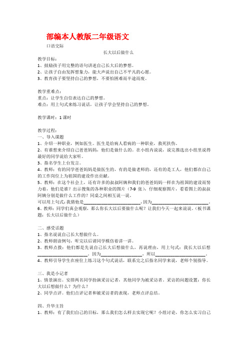 最新部编本人教版二年级语文下册口语交际：长大以后做什么(最新版)