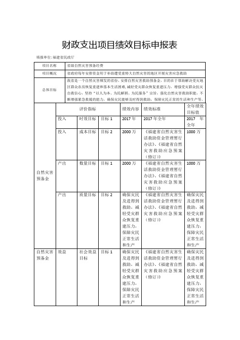 财政支出项绩效目标申报表