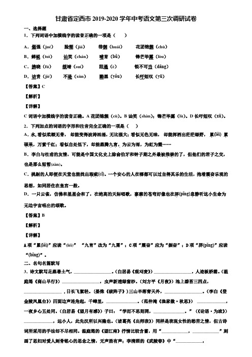 甘肃省定西市2019-2020学年中考语文第三次调研试卷含解析