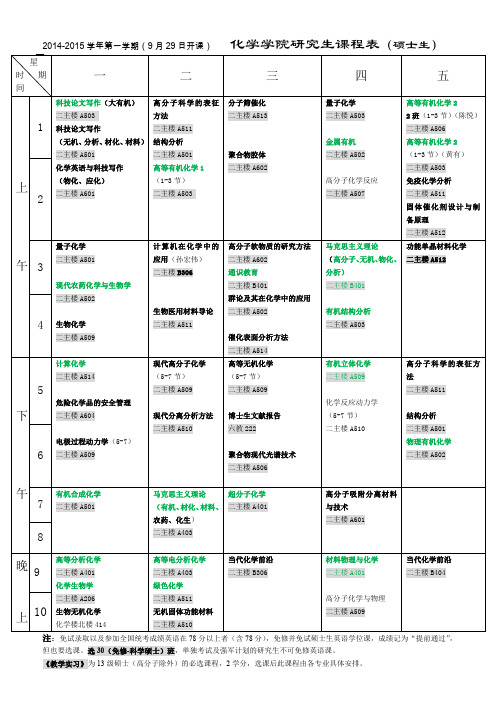 化学学院研究生课程表(硕士生)