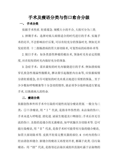 手术及切口分类与伤口愈合分级