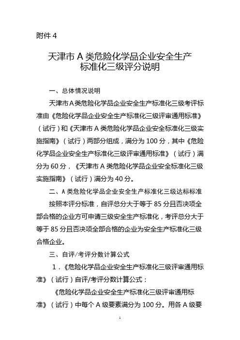天津市A类危险化学品企业安全生产标准化三级评分说明