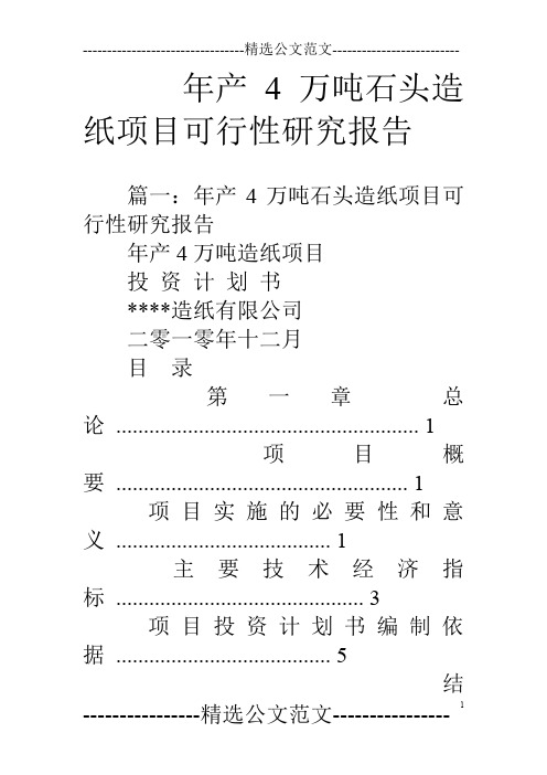 年产4万吨石头造纸项目可行性研究报告