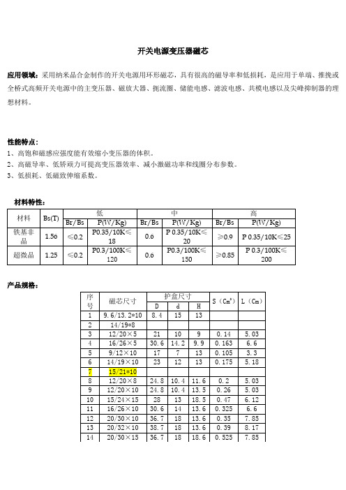 开关电源变压器磁芯