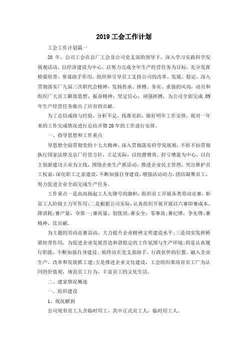 最新-2019工会工作计划 精品