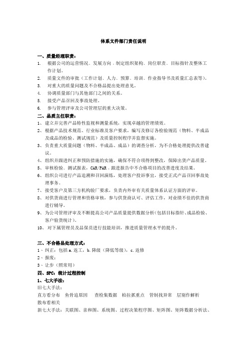 ISO体系文件部门责任说明