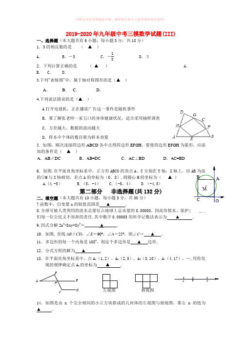 2019-2020年九年级中考三模数学试题(III)