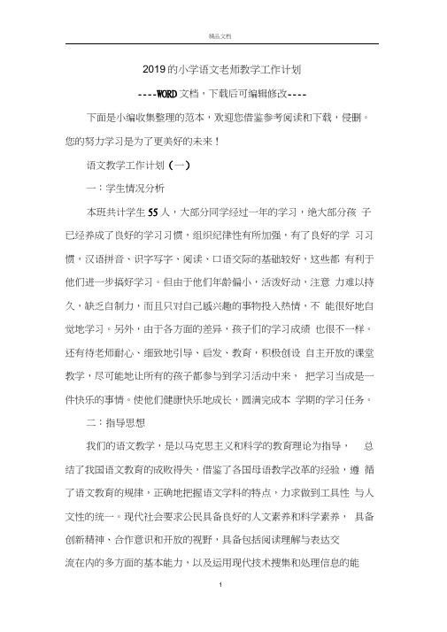 2019的小学语文老师教学工作计划