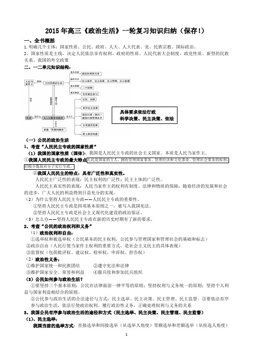 2015年政治生活知识点归纳