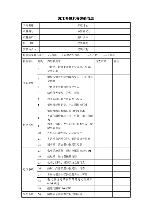 施工升降机安装验收表