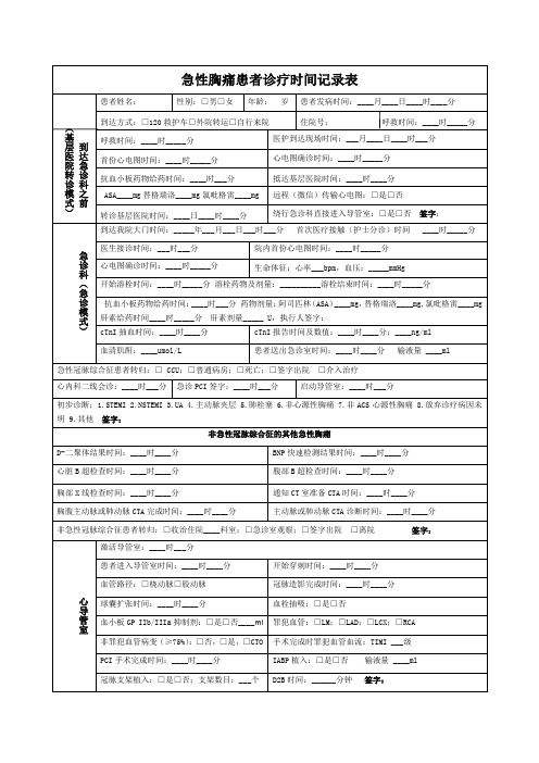 胸痛患者诊疗时间记录表 最终版